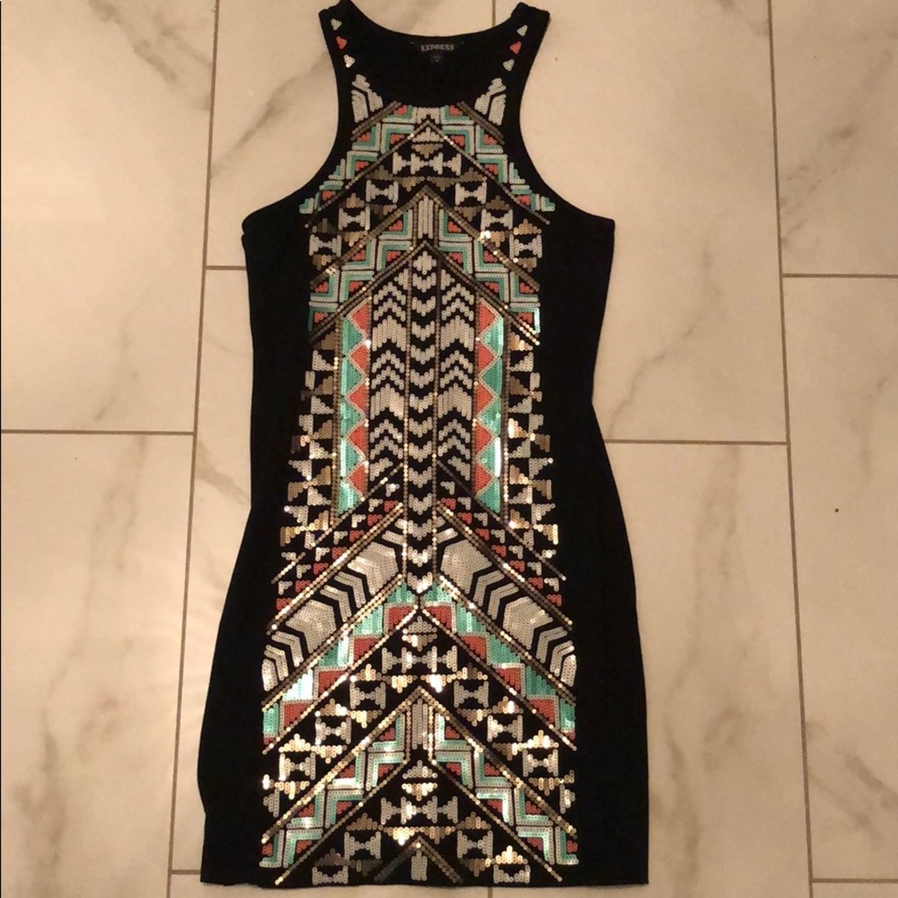 Express colorful patterned black dress